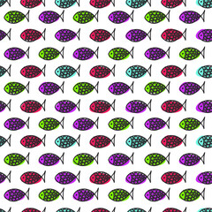 Seamless pattern with fish. Vector illustration. Print. Repeating background. Cloth design, wallpaper. 