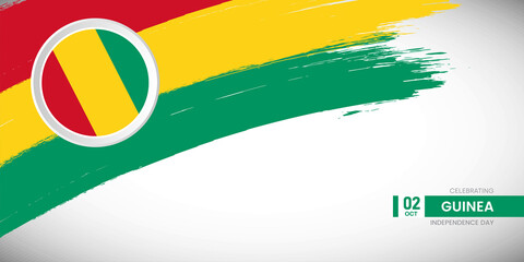 Creative brush stroke with flag of Guinea country. Happy Independence day background with grunge flag