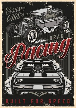 Custom cars racing vintage poster