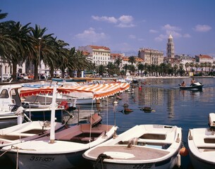 Fototapeta premium croatia, dalmatia, split, harbour view with cathedral church, 49695, 