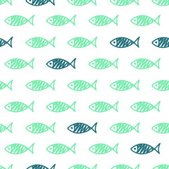 Seamless pattern with fish. Vector illustration. Print. Repeating background. Cloth design, wallpaper. 