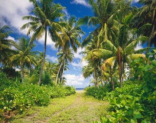 Obraz premium maldives, coconut trees, island nation, palm trees, vegetation, island, maldives island, sky, clouds, holiday island, nobody, path, trail, palm beach, 
