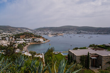 Bodrum, Turkey - october 2020: View from Bodrum coast. Bodrum is one of the most popular summer destinations on Turkey, located by the Aegean Sea, Turkish Riviera.