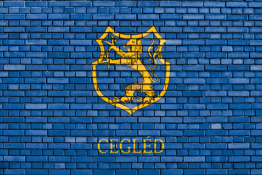 flag of Cegled painted on brick wall