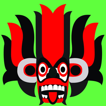 Traditional Devil (YAKA) Mask, balck and red mask isolated on green background