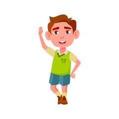 cute boy glad to see friend on playground cartoon vector. cute boy glad to see friend on playground character. isolated flat cartoon illustration