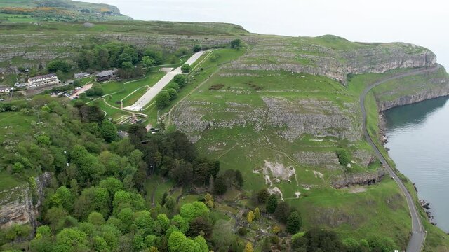Aerial view of the ski slope and toboggan on the Great Orme in Llandudno