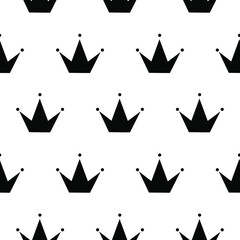 Black and white princess crown seamless pattern.