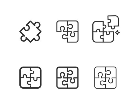 Puzzle, jigsaw line icon set.