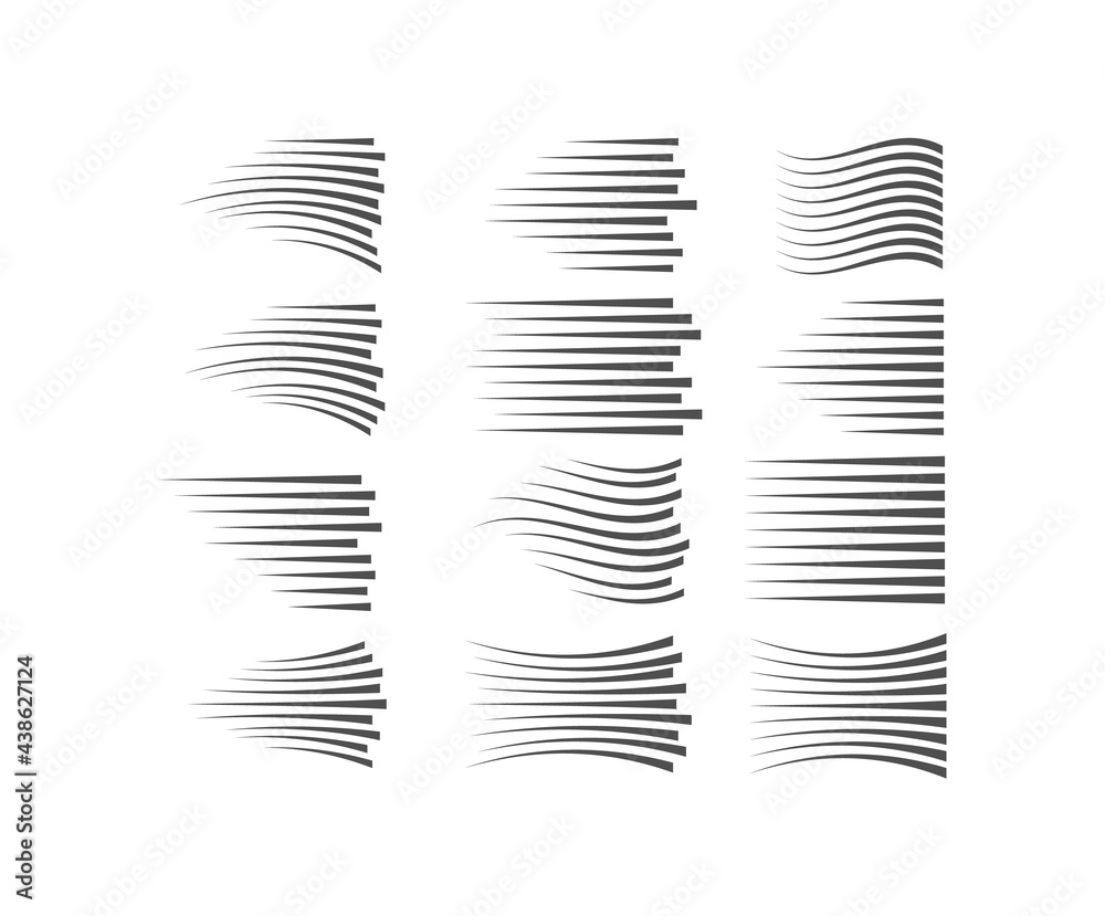 Poster Speed lines isolated set. Motion effect for your design. Black lines on white background.