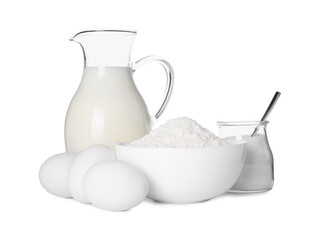 Natural ingredients for dough on white background