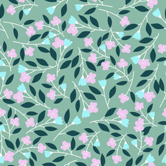 Seamless floral pattern with flowers and leaves on green background.Flower background.nature pattern.