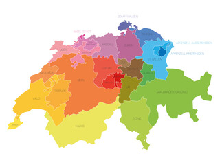 Obraz premium Colorful political map of Switzerland. Administrative divisions - cantons. Simple flat vector map with labels.