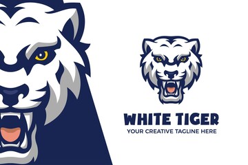 Wild White Tiger Animal Mascot Character Logo Template