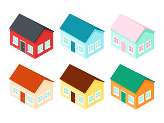 Simple Flat Isometric Houses Vector Illustration Icon Set