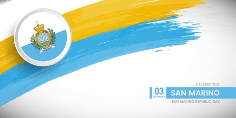 Obraz premium Creative brush stroke with flag of San Marino country. Happy republic day background with grunge flag