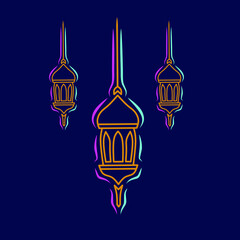 Arabic ornament decoration line pop art potrait logo colorful design with dark background. Abstract vector illustration.