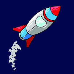 Rocket launch to space line pop art potrait logo colorful design with dark background. Abstract vector illustration. 
