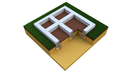 poured reinforced cement wall basement - isolated design industrial 3D rendering