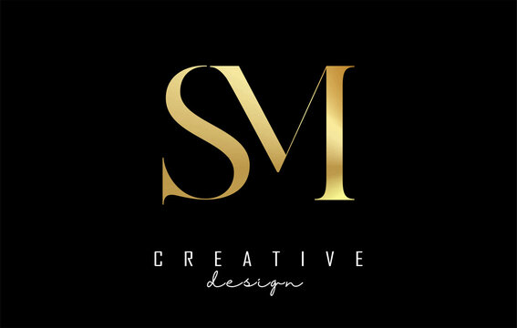 Golden Sm s m letter design logo logotype concept with serif font and elegant style. Vector illustration icon with letters S and m.