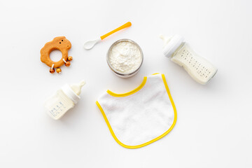 Baby bottle of milk for feeding with milk formula