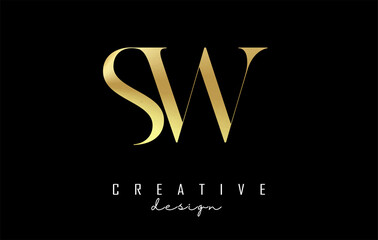 Golden SW s w letter design logo logotype concept with serif font and elegant style. Vector illustration icon with letters S and W. - obrazy, fototapety, plakaty