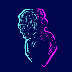 Music man gamer line pop art potrait logo colorful design with dark background. Abstract vector illustration