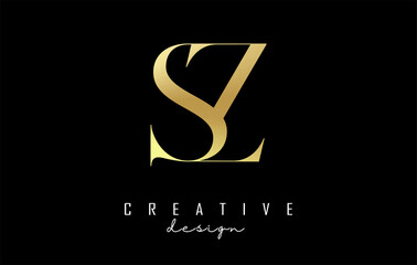 Golden SZ s z letter design logo logotype concept with serif font and elegant style. Vector illustration icon with letters S and Z. - obrazy, fototapety, plakaty