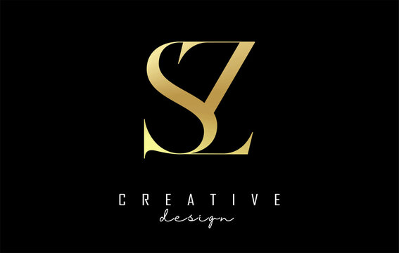 Golden SZ s z letter design logo logotype concept with serif font and elegant style. Vector illustration icon with letters S and Z.