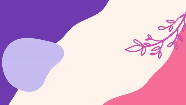 Animation of pink and purple coloured splodge and leaves on white, pink and purple background