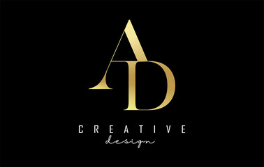 Golden AD a d letter design logo logotype concept with serif font and elegant style. Vector illustration icon with letters A and D. - obrazy, fototapety, plakaty