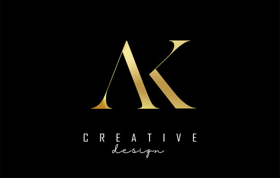 Golden AK a k letter design logo logotype concept with serif font and elegant style. Vector illustration icon with letters A and K,