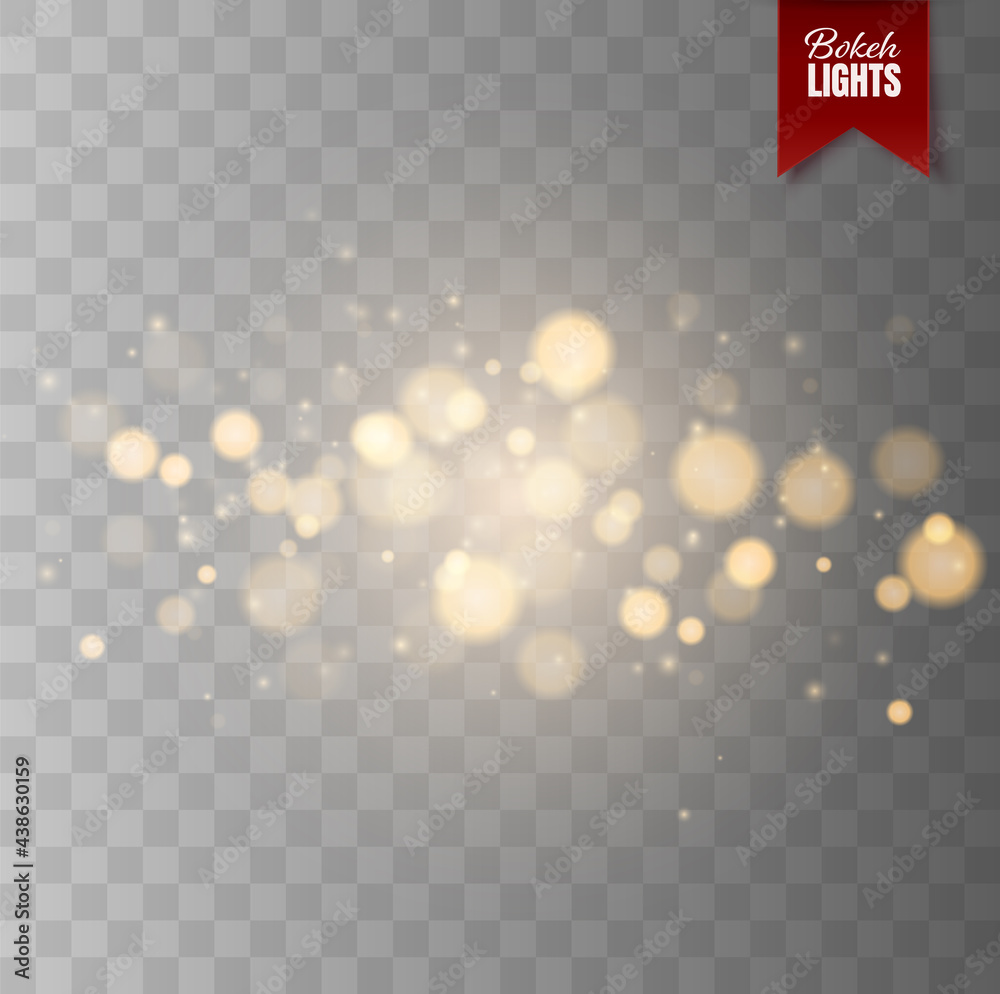 Aufkleber Shining bokeh isolated on transparent background. Golden bokeh lights with glowing particles isolated. Christmas concept