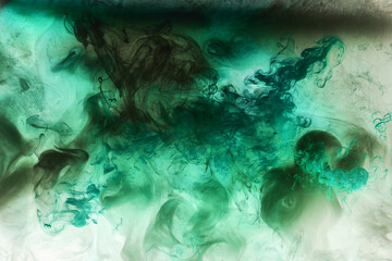Abstract blue-green ocean, paint in water background. swirl of splashes and waves in motion. Fluid art wallpaper, liquid vibrant colors