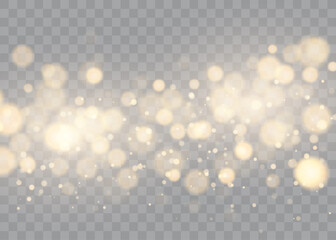 Shining bokeh isolated on transparent background. Golden bokeh lights with glowing particles isolated. Christmas concept