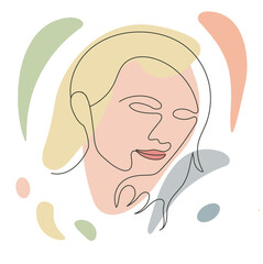 Fototapeta premium Illustration of the face of a young woman on the background of an abstract shape. Hand drawn art in modern style.
