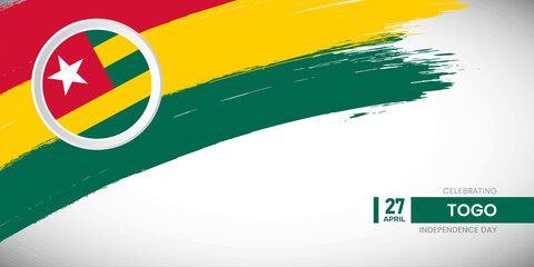 Obraz premium Creative brush stroke with flag of Togo country. Happy Independence day background with grunge flag