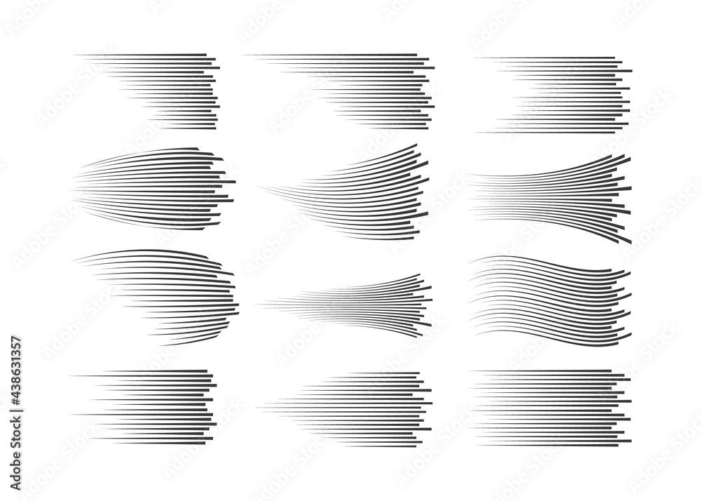 Poster Speed lines isolated set. Motion effect for your design. Black lines on white background.