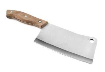 Large sharp cleaver knife with wooden handle isolated on white