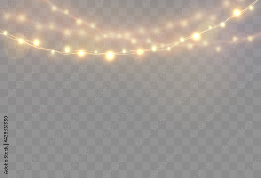 Poster christmas lights isolated on transparent background. bright xmas garland. vector glow light bulbs on