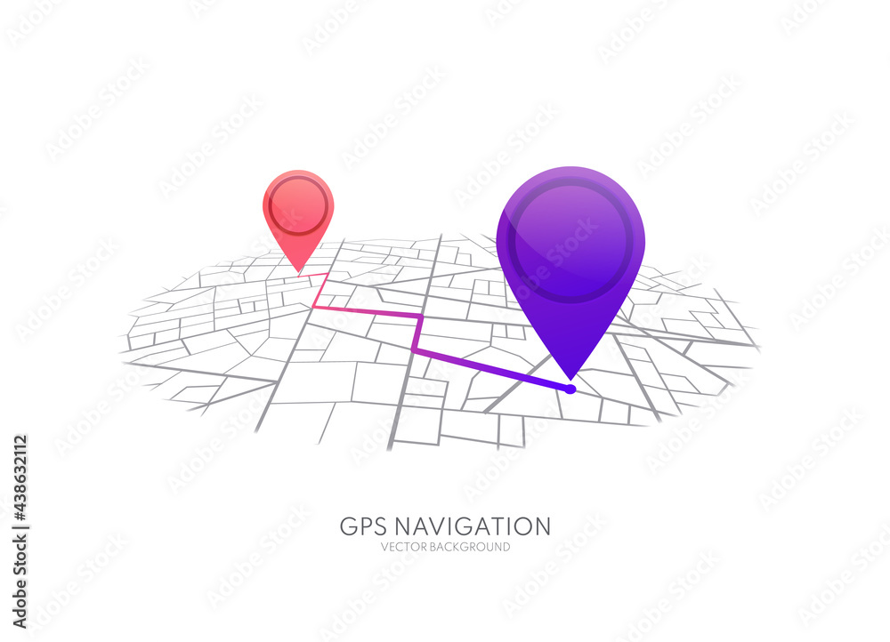 Poster Map GPS navigation. City street map with pins. Route dashboard app. Vector route navigator.