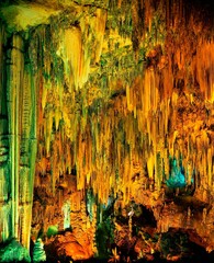 stalactite cave, cave, stalactite, stalagmites, calcite, nature, lighting, 