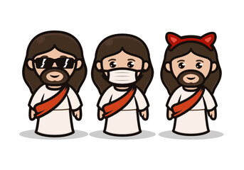 Set of cute Jesus mascot design