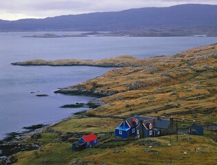 great britain, scotland, outer hebrides, isle of harris, east loch tabert, farm, 