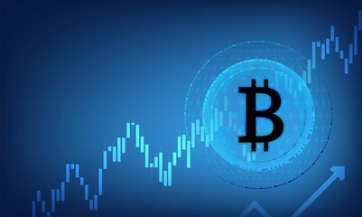 Market trend in crypto currency or stocks. Trade exchange background, up arrow graph for increase in rates. Cryptocurrency price chart  blockchain technology. 