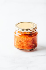 Fototapeta na wymiar Jar of Korean Kimchi, fermented cabbage
