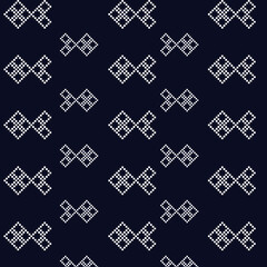 Geometric ethnic pattern on blue background. Illustration, design for texture, fabric, clothing, wrapping and carpet. Thai pattern. Red , white and blue tone.
