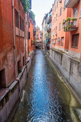 A small water channel in the center of Bologna
