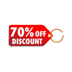  isolated red sale tag 70% discount offer white background