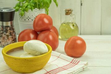 Food ingredients for a delicious Italian caprese salad